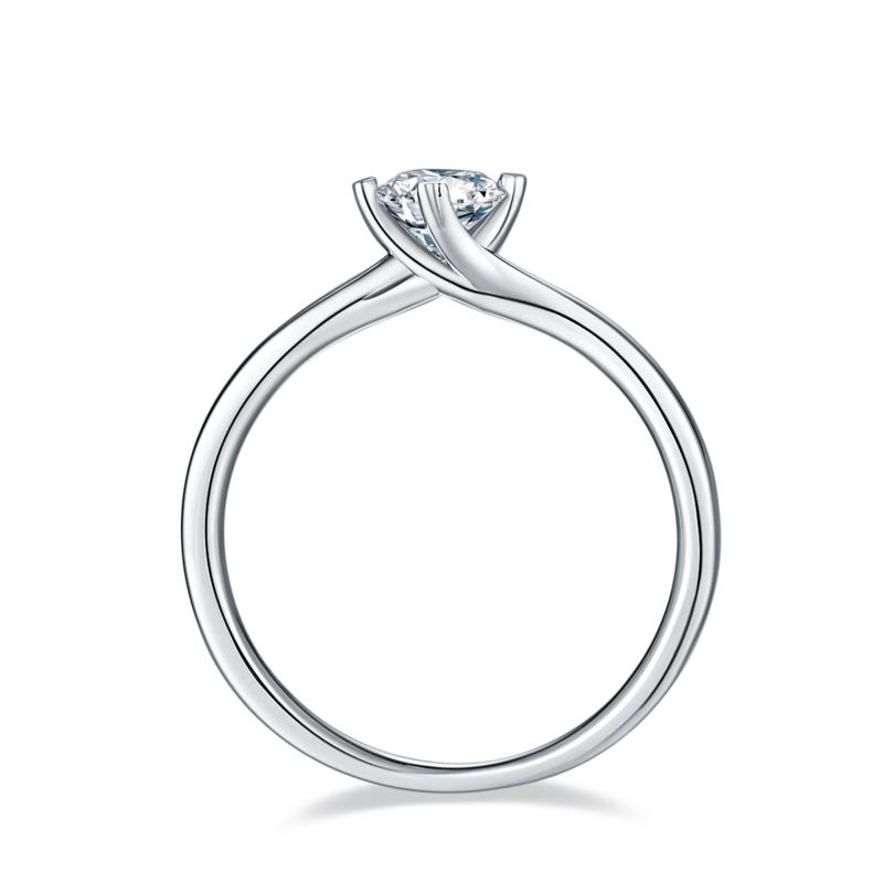 扭臂四爪S925银镀白金MoissaniteWomen's Ring50分D级